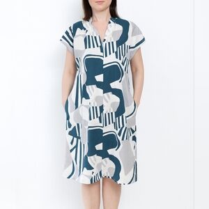 Ilana Kohn geometric Patterned blue white Wally midi dress XS